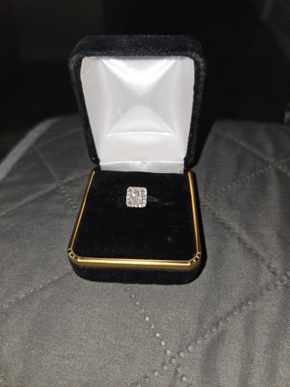 White Gold 10k Diamond Ring - Square Halo
